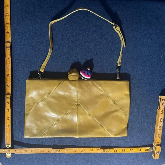 MALIPARMI Mustard Yellow Leather Stitched Ball Clutch Shoulder Bag Purse